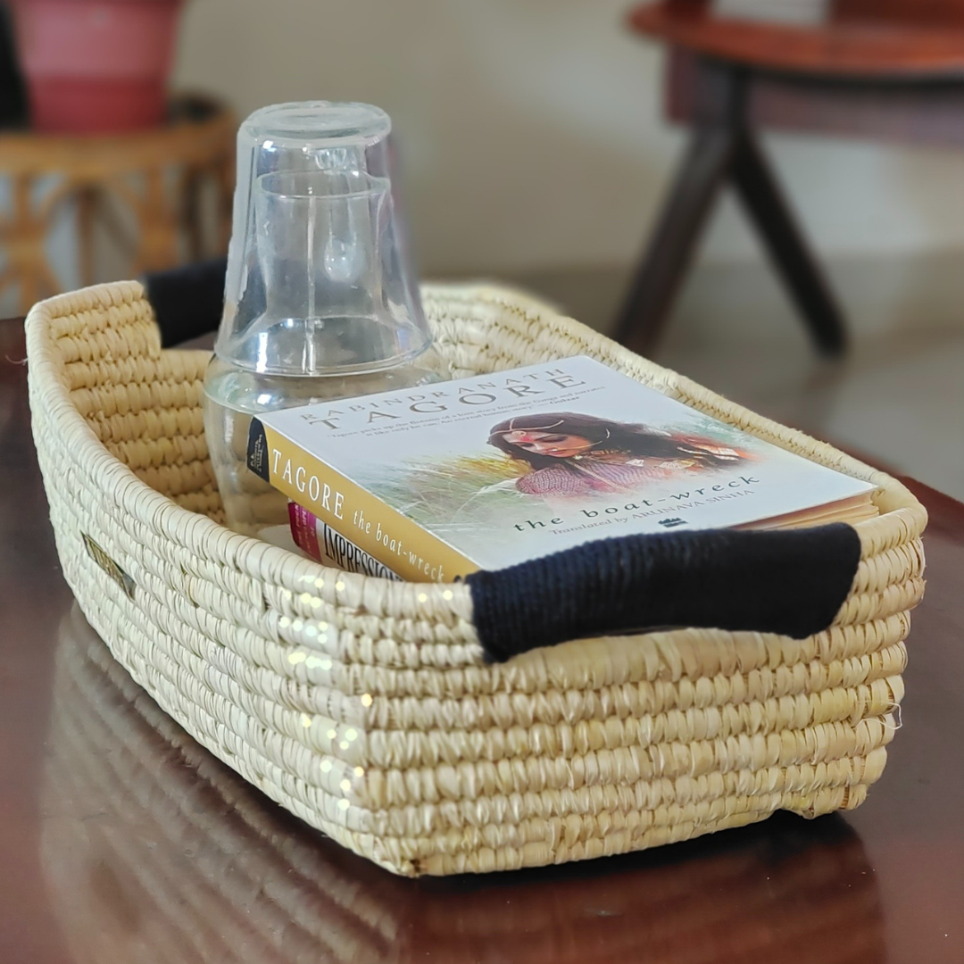 Sustainable Golden Grass Organizer cum Basket - Handwoven Eco-Friendly Home Decor
