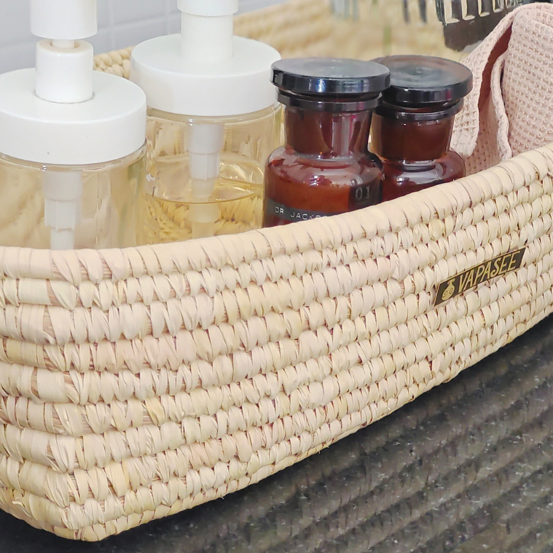 Sustainable Golden Grass Organizer cum Basket - Handwoven Eco-Friendly Home Decor