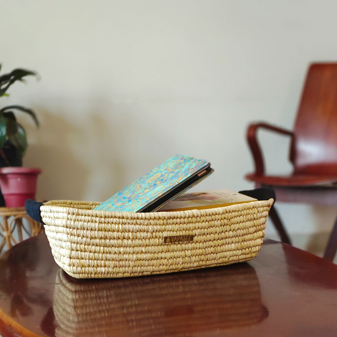 Sustainable Golden Grass Organizer cum Basket - Handwoven Eco-Friendly Home Decor