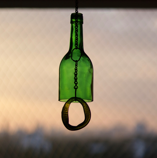 Upcycled Green Wine Bottle Windchime