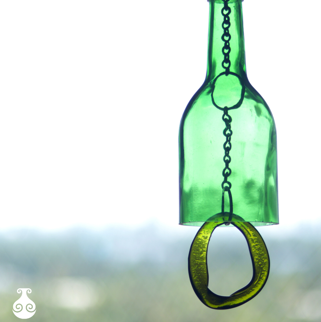 Upcycled Green Wine Bottle Windchime