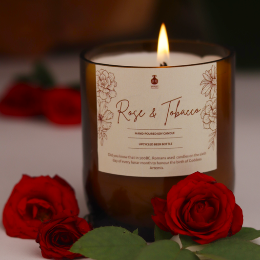 Upcycled Beer Bottle Rose & Earthy Soy Candle
