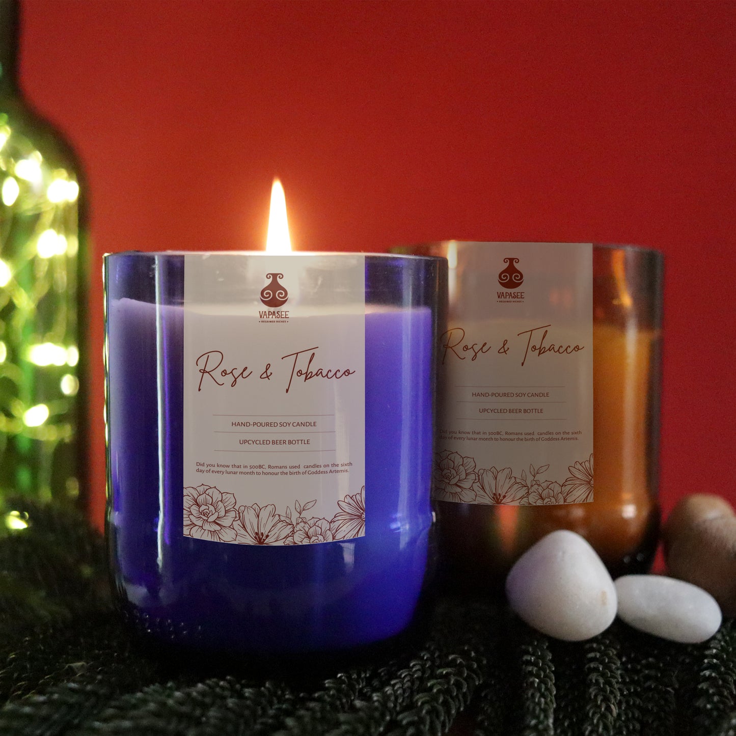 Upcycled Beer Bottle Rose & Earthy Soy Candle